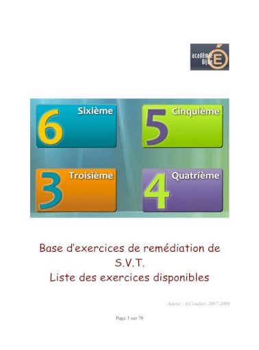 Base D Exercices De Remediation De S V T Liste Des Exercices Pdf Document